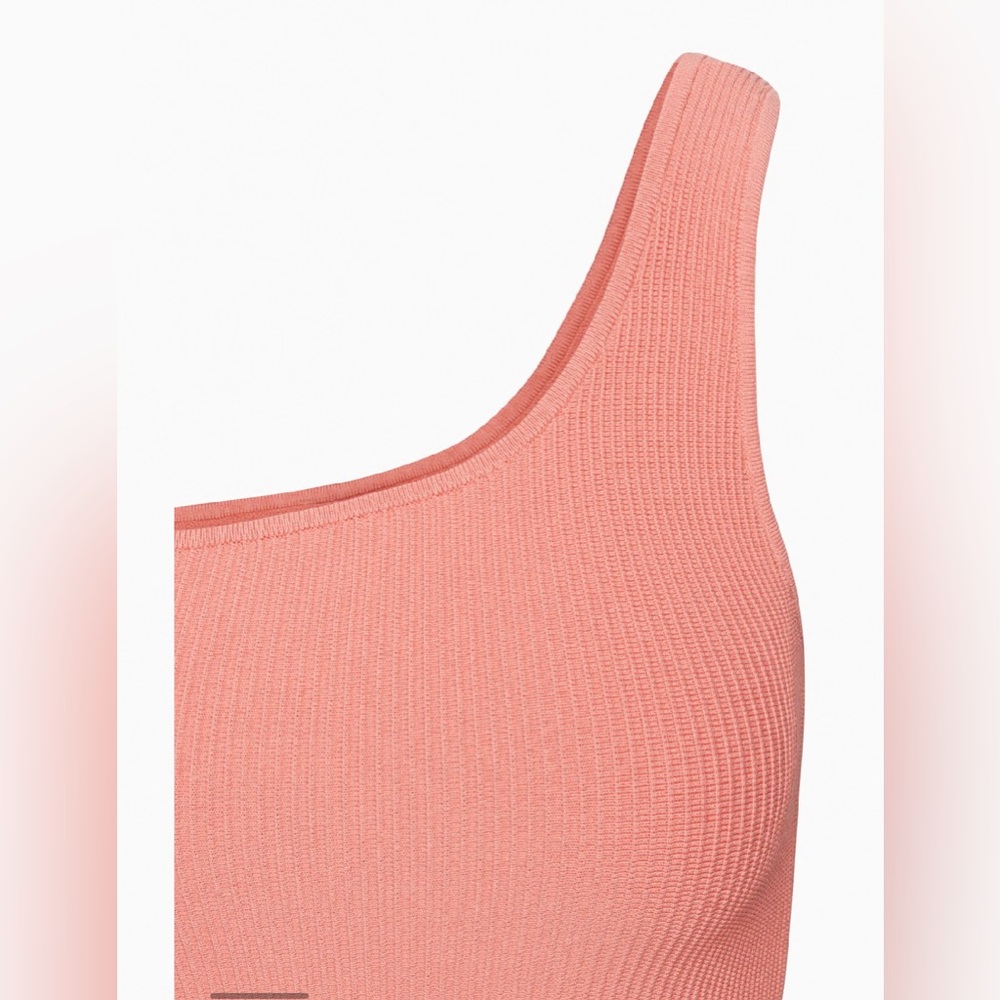Aritzia Babaton Sculpt Knit One-Shoulder Dress Size L Grapefruit Coral - Picture 4 of 13